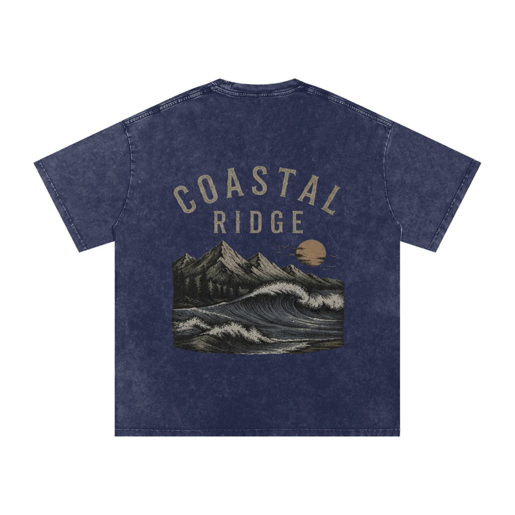 COASTAL RIDGE Dark Colors Snow Washed Oversized Cotton T-Shirt