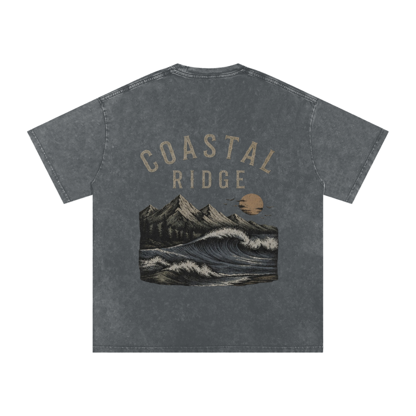 COASTAL RIDGE Dark Colors Snow Washed Oversized Cotton T-Shirt