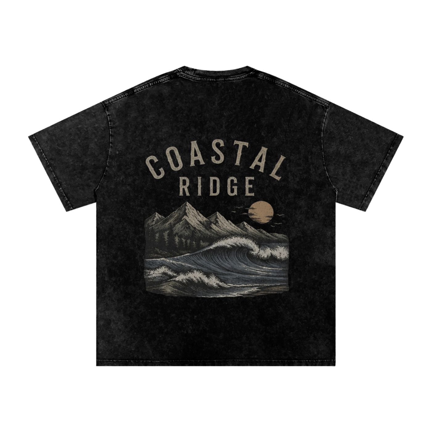 COASTAL RIDGE Dark Colors Snow Washed Oversized Cotton T-Shirt