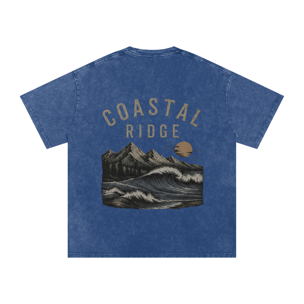 COASTAL RIDGE Dark Colors Snow Washed Oversized Cotton T-Shirt